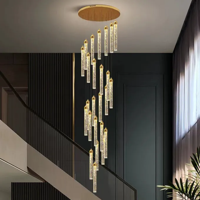 3200-6500K Color Temperature Golden Acrylic Hanging Pendant Light For Hotel Staircase 0