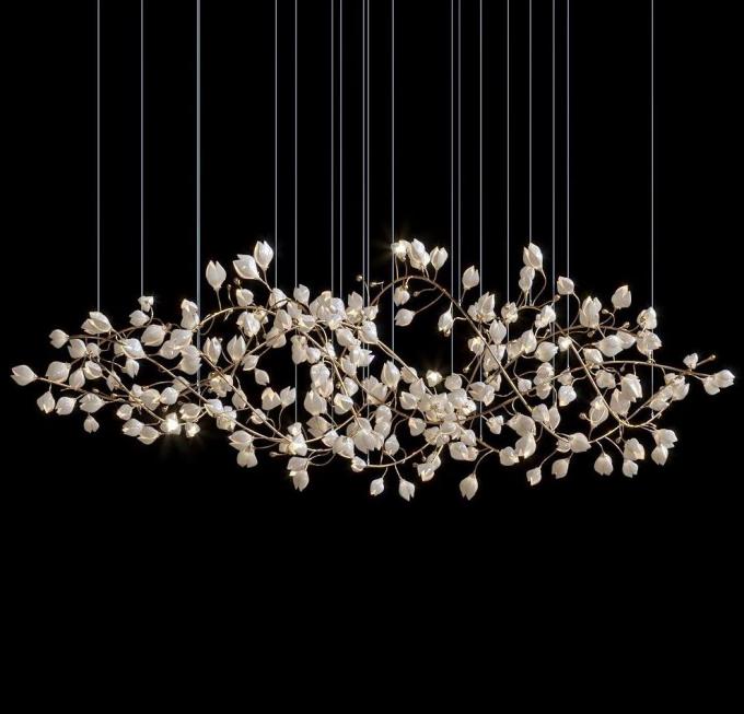 Modern White Magnolia Petals Ceramic Branch Tree LED Pendant Light Project Pendant Lamp For Living Room Hotel Lobby Staircase 2