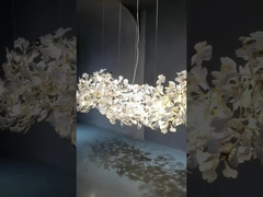 Hotel Lobby Long Vertical Ginkgo Leaf Chandelier