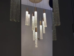 Modern Luxury Interior Hotel Stair Pendant Lamp Gold / Black Crystal Stick Design