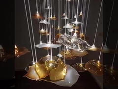 Clear Amber Art Glass Leaves Chandelier Decor Lobby Big Foyer Large Hotel Chandelier Maple Leaf Chan