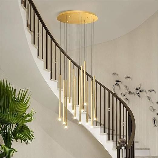 Commercial Modern LED Long Hanging Chandelier Gold Or Black Finishes