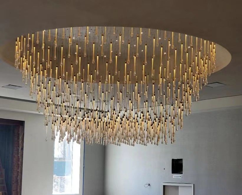 Electroplated Mirror American Water Drop Crystal Chandelier For High Ceilings