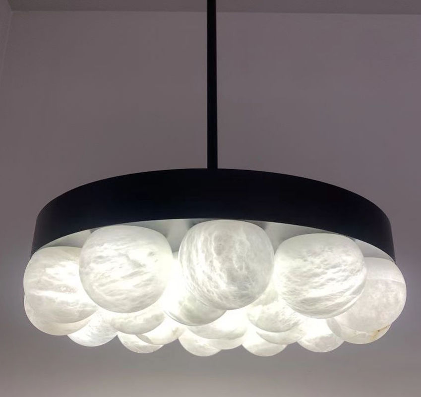 luxury  House Spanish Alabaster Chandelier Living Room Brass Round Marble Ball Dining Room Bedroom Lighting
