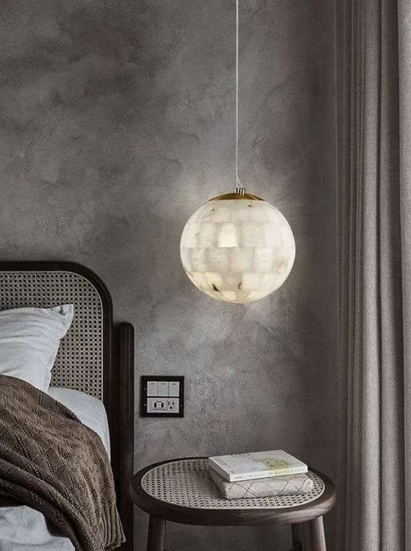 Modern Light Luxury Natural Tooth Alabaster Chandelier Bedroom Living Room Restaurant Bar Cafe Decor Metal Globe Pendant Lamp