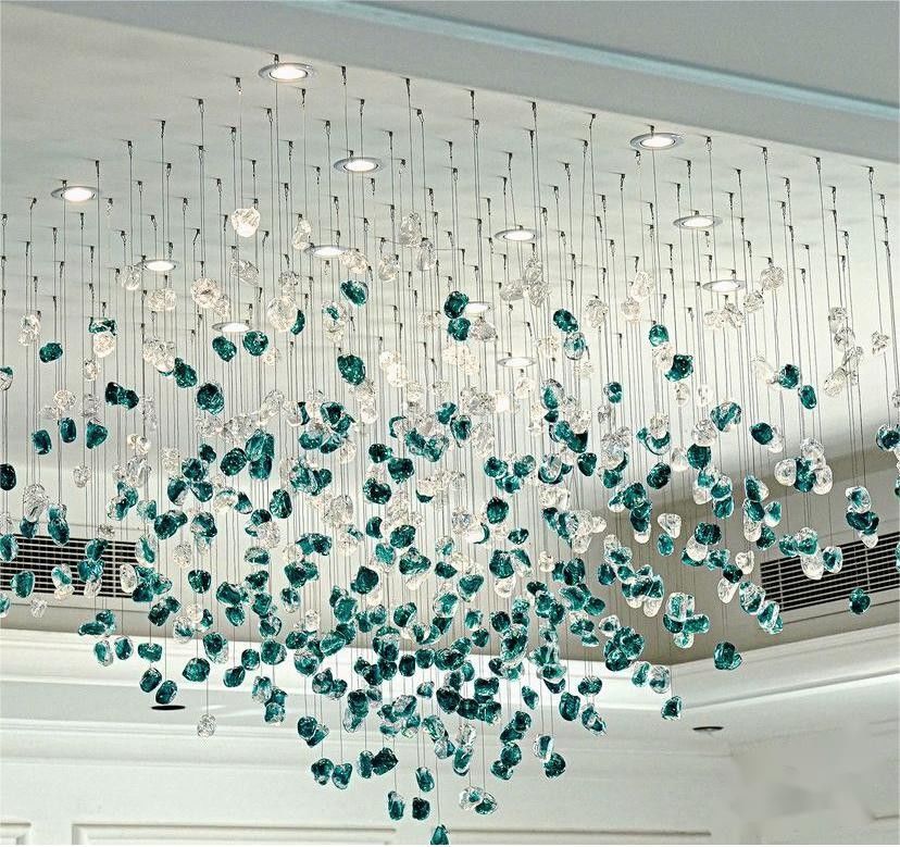 Hotel Lobby Villa Banquet Hall Decoration Project Luxury Rainfall Glass Gem Stone Chandelier Accessories