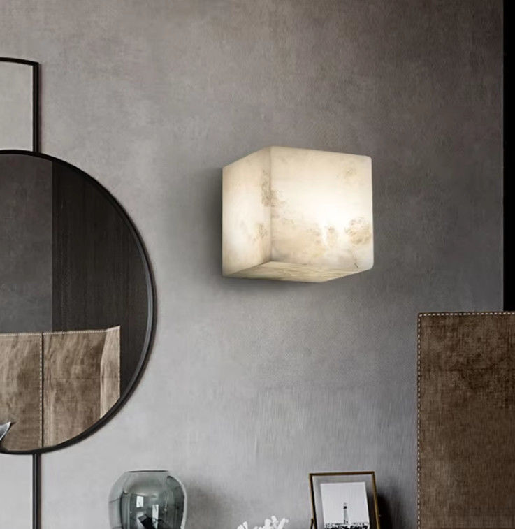 Square Alabaster Light Modern Led Room Light New Design Nordic Hotel Bedroom Bed Corridor Brass Marble Wall Light