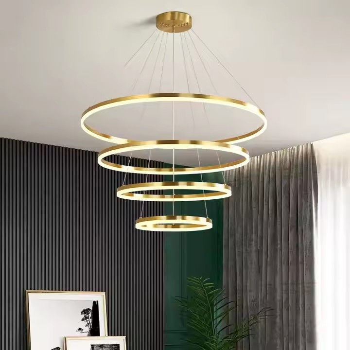 Four Ring Hanging Home Decoration Led Chandelier Ring Acrylic Luxury Ceiling Ring Chandelier