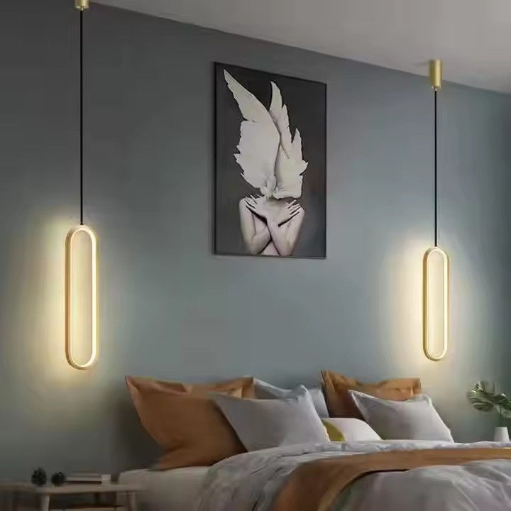 Modern Linear Black Gold Pendant Light Villa Duplex Living Room Bedroom Dining Home Decoration LED Chandelier