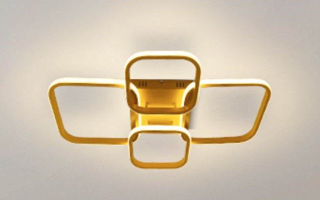 Modern American style four-head rectangular LED study room acrylic ceiling lamp golden luxury square LED ceiling lamp can be remote-controlled
