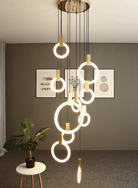 Stair Loft Apartment Duplex Chandeliers Light With Modern Simple Pick For Villa Ring Long Chandeliers 10KG Gold/Custom Design