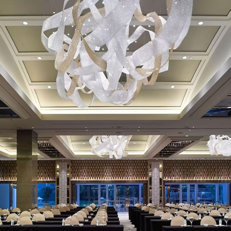 Custom Project Ceiling Chandelier Stainless Steel Ribbon Large Club Hall Center Decoration Chandelier Engineering Lamp