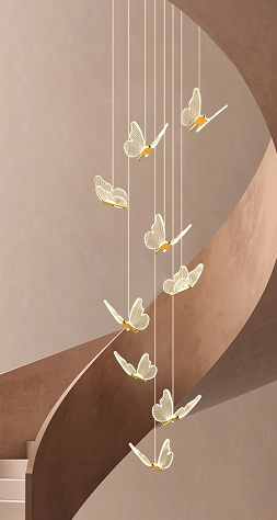 Modern Stairs Chandelier Acrylic Butterfly Shape Duplex Living Room Dining Room LED Stairs Light Pendant Hanging Lamp