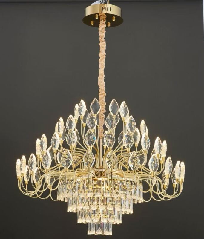 French Luxury Large Crystal Chandeliers Gold Wedding Ceiling Decoration Gorgeous Pendant Lights