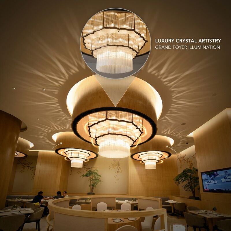 Bespoke Marble Multi-Layer Crystal Chandelier Custom Large Foyer Pendant Light Hotel Villa Club