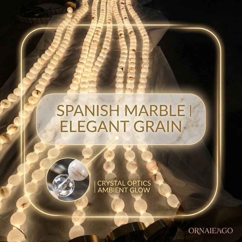 Artisan Spanish Marble Pendant Chandelier Light Handcrafted Crystal Hanging Fixture Hotel Villa