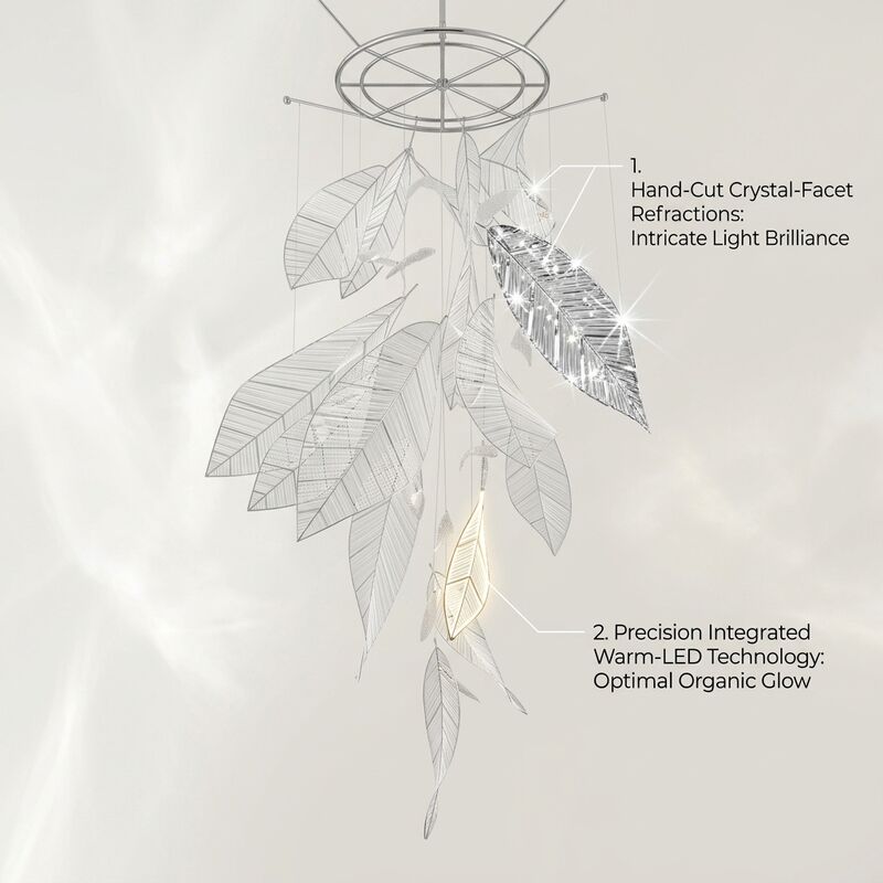 Crystal Tropical Leaf Branch Chandelier Luxury Contemporary Custom Pendant Lighting Organic Design Fixture