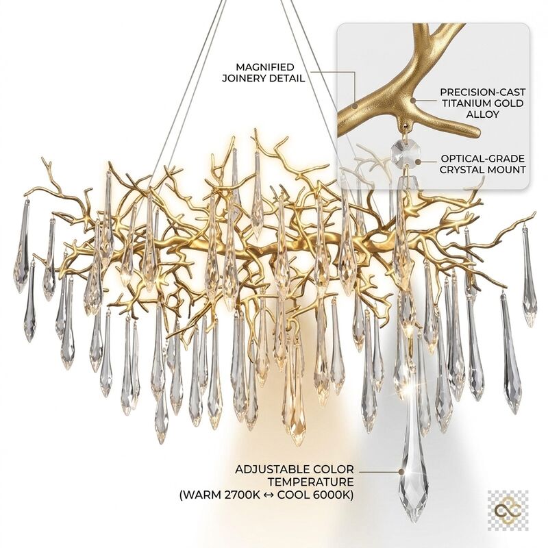 High Ceiling Custom Pendant Light Large Golden Metal Body Adjustable Color Temperature 3000-6500K For Hotel Lobby