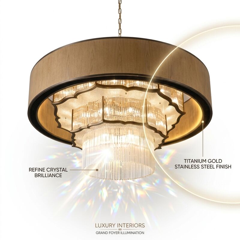 Hotel Lobby Custom Pendant Light Golden Metal Body Adjustable Color Temperature 3000-6500K For Reception