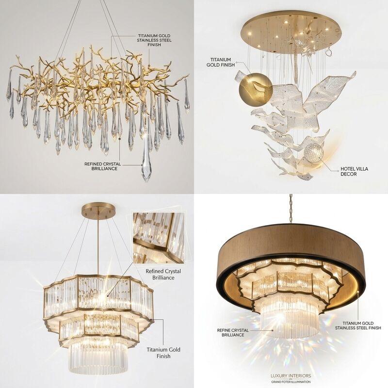 High Ceiling Custom Pendant Lights Golden Metal Body Adjustable Color Temperature 3000-6500K For Foyer