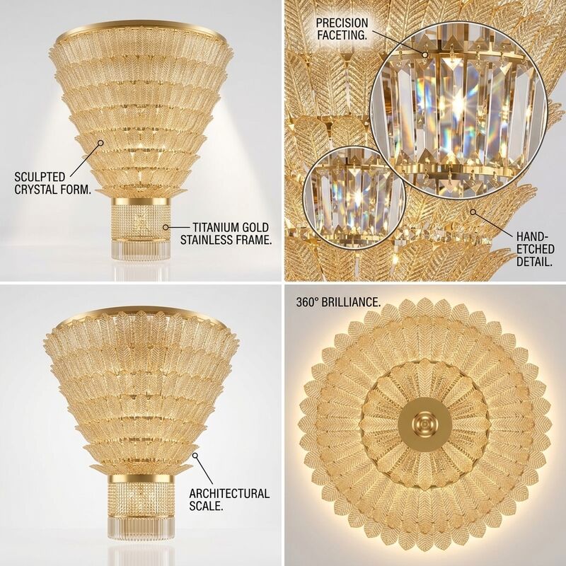 Titanium Gold Water Droplet Chandelier High End Crystal Pendant Light 220V Three Color No Stroboscopic 5-35m2