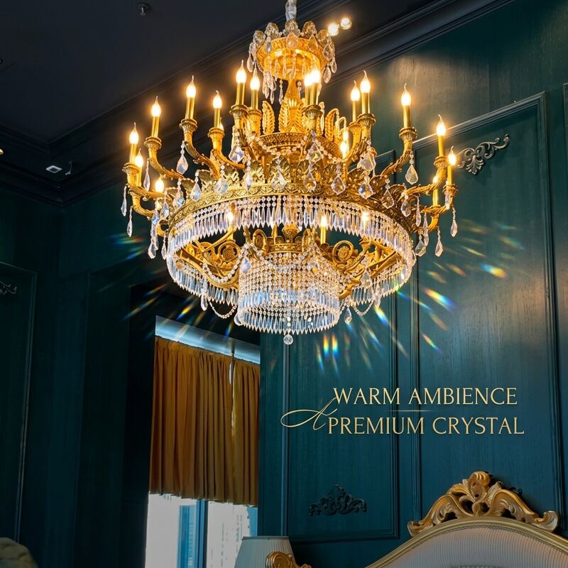 Gold Frame Crystal Candlestick Chandelier 60W E14 LED Light For Exclusive Club Historical Hall