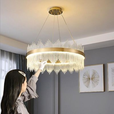 3000K To 6500K Modern Luxury Ceiling Lights Brass Gold Crystal Chandelier Double Rimmed