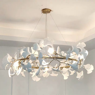 Ceramic Ginkgo Leaf Pendant Chandelier Lights Adjustable Suspended Line