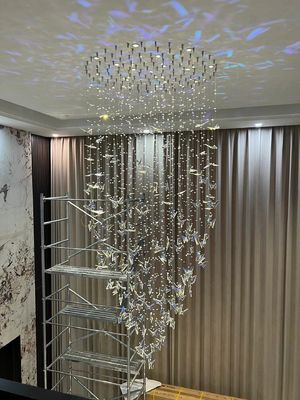 Long Crystal Butterfly Duplex Building Villa Hotel Club Light Luxury Spiral Staircase Chandelier Accessories