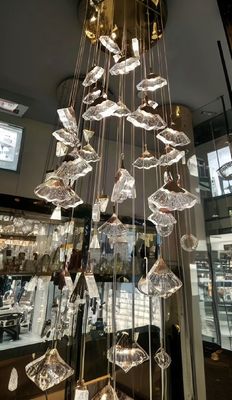 Fan-shaped luxury crystal chandelier High ceiling long stair chandelier for family Villa hotel decoration