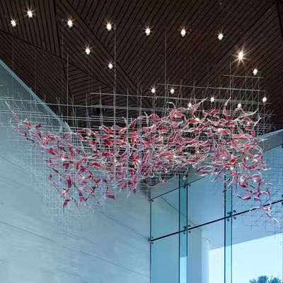 Non-Standard Custom Hotel Project Light Department Banquet Hall Glazed Grid Led Large Chandelier Wedding Hall Hanging Line Light