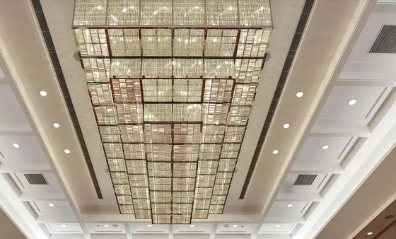 Modern Large Flush Mount Rectangle K9 Crystal Chandelier Lobby Pendant Light Banquet Hall Chandeliers