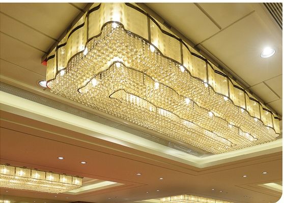 Gold Pendant Lights Clear Crystal Rectangular Chandelier Saloon Living Dining Room Indoor Lighting Pendant Big Ceiling Hotels