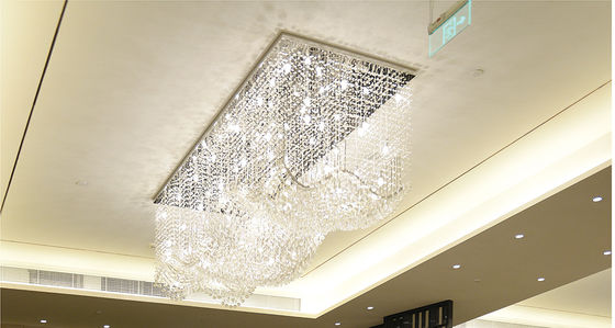 Customized Modern Living Room LED Wave Rectangular String Crystal Lamp Hotel Engineering Crystal Hanging Chandeliers