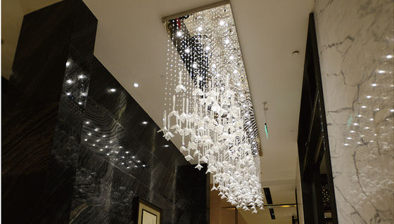 Custom Hotel Lobby Chandelier Petal Pendant Rectangular Crystal String Creative LED Crystal Ceiling Chandelier