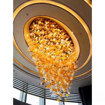 Modern Design Crystal Stone Chandelier for Home LED Glass Ball Lamp for Hotel Restaurant Mall Lobby AC Power Source