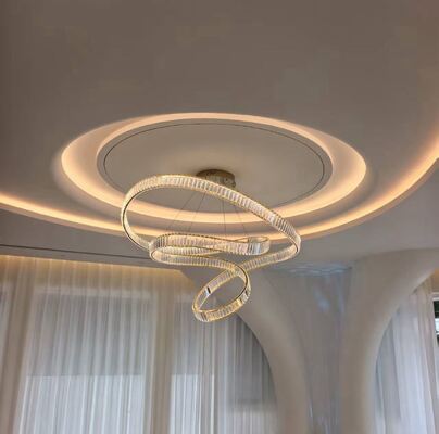 Italian Style Minimalist Crystal Chandelier Luxury Light for High Ceiling Staircase Villa Duplex Loft Hotel Ring Ribbon Iron