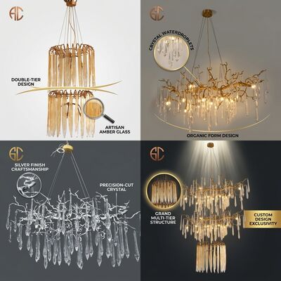 Custom Multi-Tier Crystal Chandelier Gold Finish Large Scale Hotel Villa Club Luxury Pendant Lighting Design