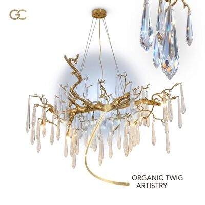 Custom Tulip Crystal Glass Chandelier Gold Finish Hotel Villa Restaurant Luxury Floral Pendant Light
