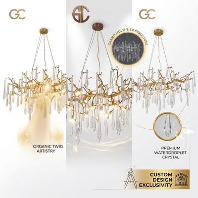 Custom Starburst Crystal Chandelier Gold Finish Hotel Club Villa Luxury Celestial Pendant Light Fixture